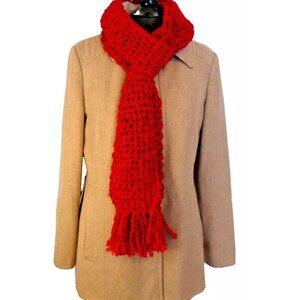 Bright Red Scarf 88 x 5 Extra Long Handmade Crochet Hand Knit Men Women NWT